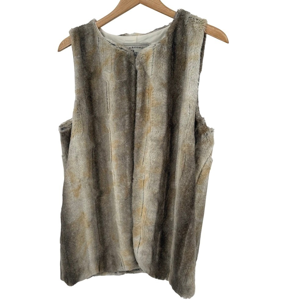 GH Bass & Co Faux Fur Vest Champagne Mink Striped Sleeveless Womens Medium